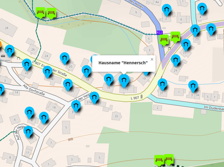 Alte Rinsdorfer Hausnamen in einer interaktiven Karte.